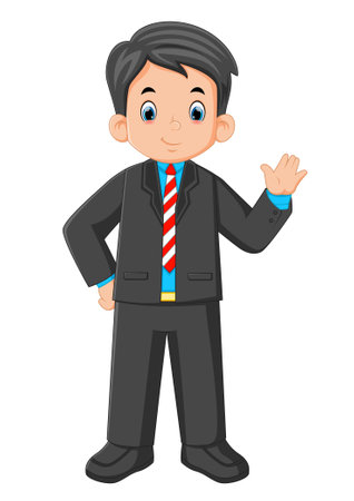 a young man wearing a suit and waving of illustrationのイラスト素材