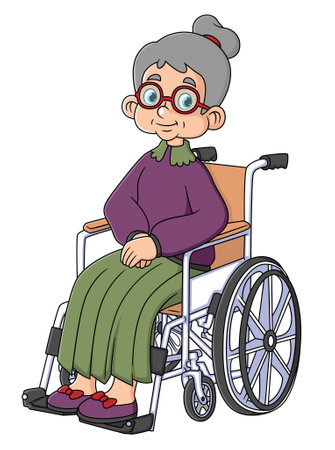 Grandmother sits in a wheelchair on a white background of illustrationのイラスト素材