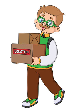 elderly man carrying two big box of illustrationのイラスト素材