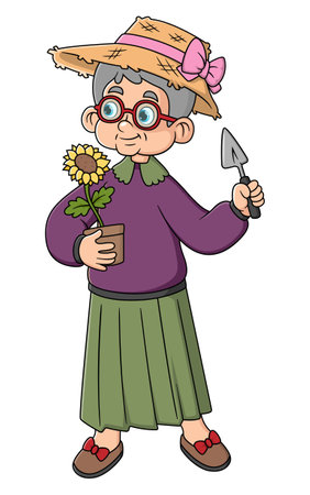 Old woman life style gardening and pleasure enjoyment of illustrationのイラスト素材