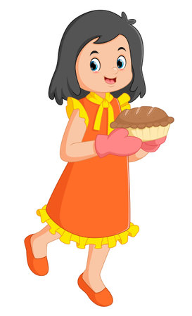 Cute girl making a delicious dessert of illustrationのイラスト素材