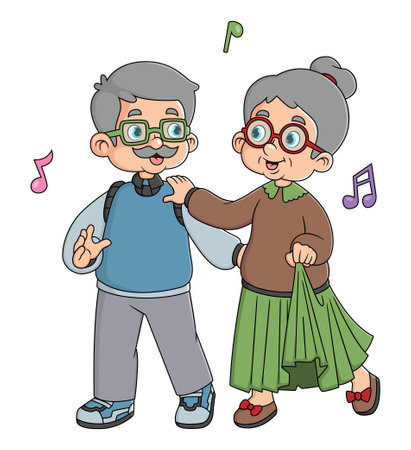 grandparents are having fun dancing and dancing of illustrationのイラスト素材