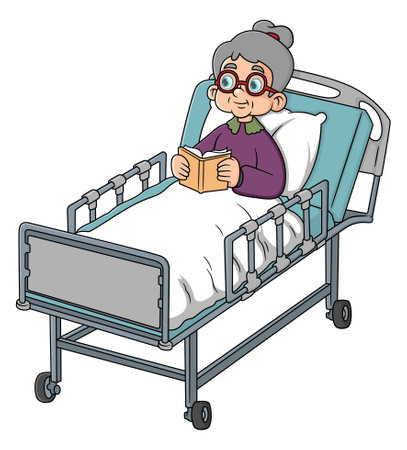 Senior female Patient Resting In Hospital Bed of illustrationのイラスト素材