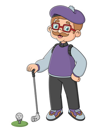 a grandfather works as a professional golfer in an international golf tournament of illustrationのイラスト素材
