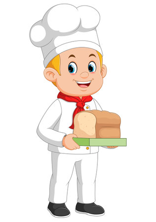 Cartoon chef holding a loaf of bread of illustrationのイラスト素材