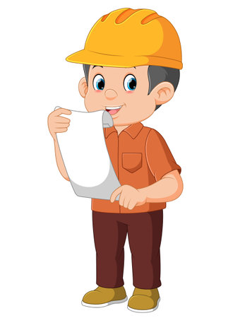 Cartoon Construction worker repairman cartoon character of illustrationのイラスト素材