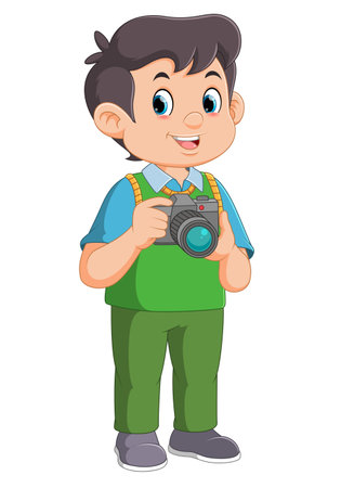Vector cartoon style character of young photographer of illustrationのイラスト素材