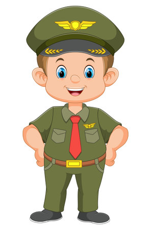 Cartoon smiling military character on white background of illustrationのイラスト素材