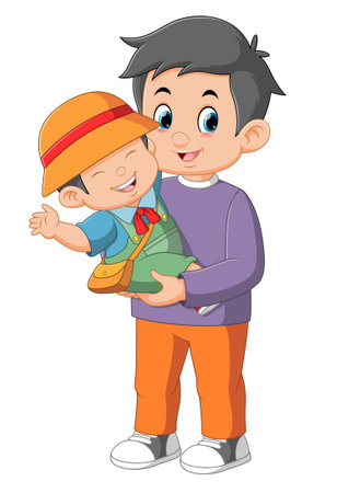 Young smiling man father vacation with his baby of illustrationのイラスト素材