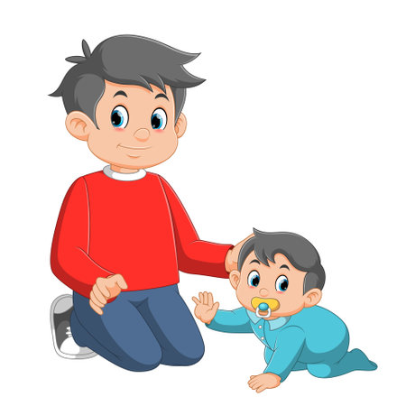 father and baby crawling, enjoy together of illustrationのイラスト素材