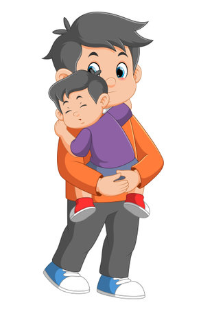 Dad carrying his son to sleep of illustrationのイラスト素材