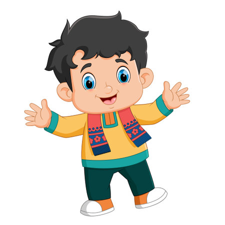 cute Indian boy character design for Diwali festival of illustrationのイラスト素材