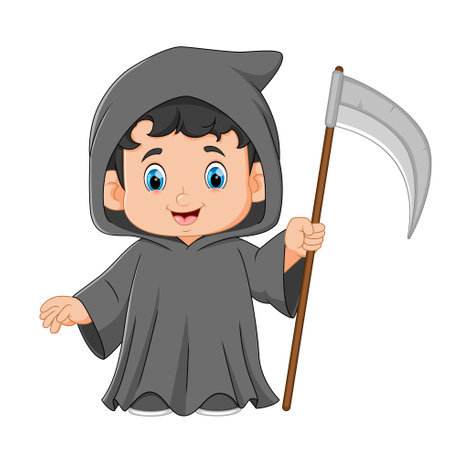 Cute little boy wearing grim reaper costume of illustrationのイラスト素材