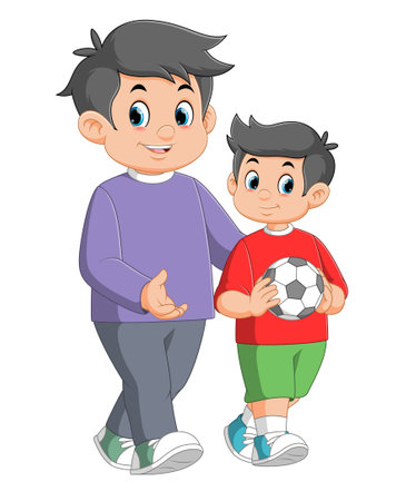 with father and son playing soccer of illustrationのイラスト素材