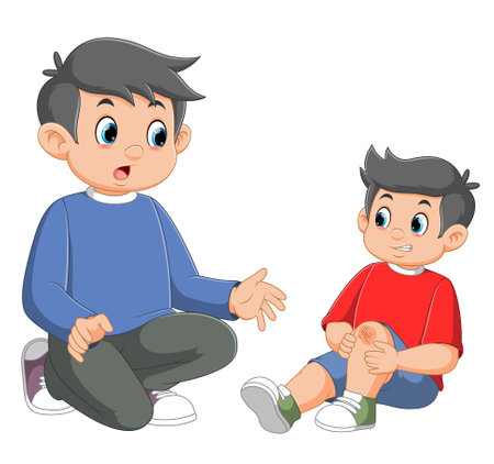 father calming and consoling his little crying boy of illustrationのイラスト素材