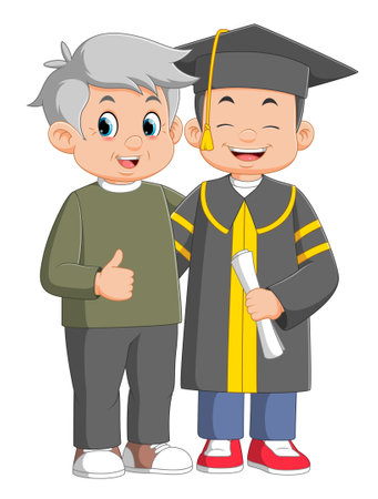 Happy young man with his father on graduation day of illustrationのイラスト素材