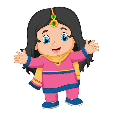 cute Indian girl character design for Diwali festival of illustrationのイラスト素材