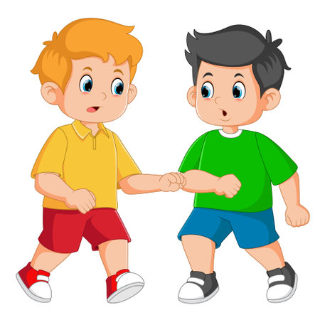 Two boys fighting each other of illustrationのイラスト素材