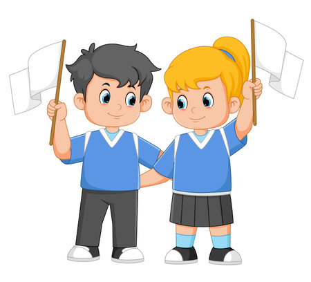 Cartoon children holding an white flag of illustrationのイラスト素材