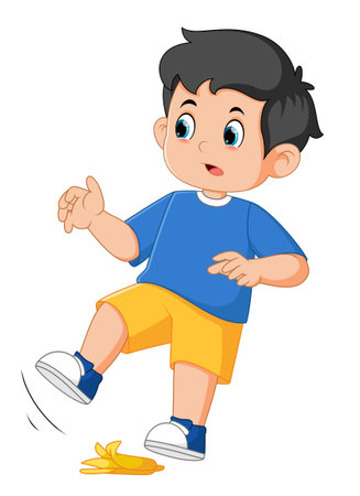 Cartoon little boy fell with banana peel of illustrationのイラスト素材