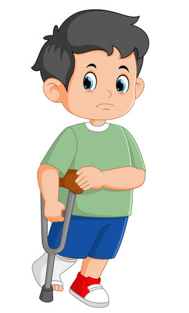 Cartoon little boy with broken leg of illustrationのイラスト素材