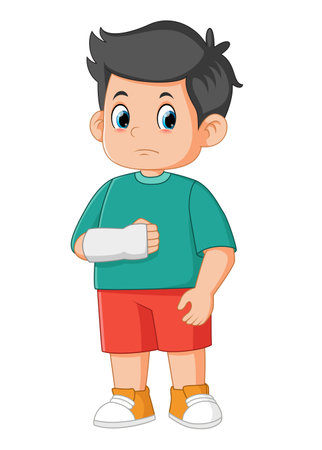 Cartoon little boy with broken arm of illustrationのイラスト素材