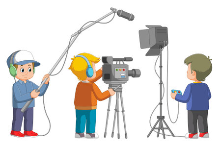 camera crew cameraman shooting interview of illustrationのイラスト素材