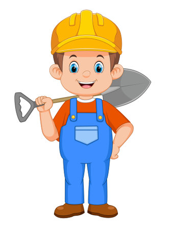 a construction worker holding a shovel of illustrationのイラスト素材