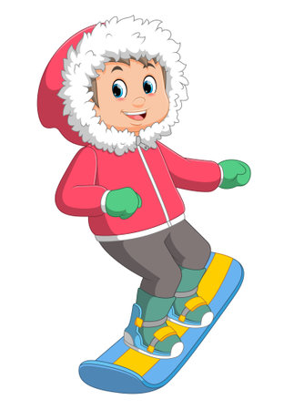 Men playing snowboarding, skiing or skating of illustrationのイラスト素材