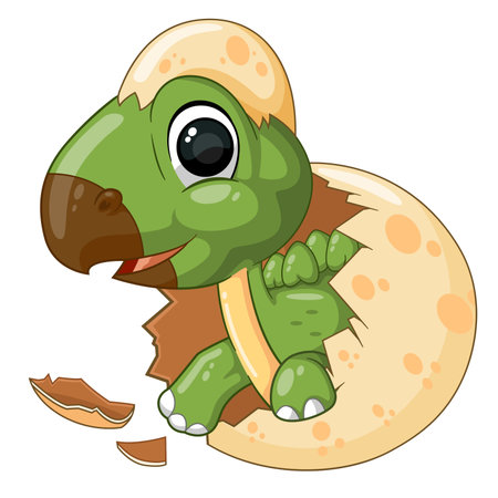 Cartoon baby stegosaurus dinosaur hatching from egg of illustrationのイラスト素材