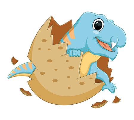 Cartoon baby diycnodont dinosaur hatching from egg of illustrationのイラスト素材