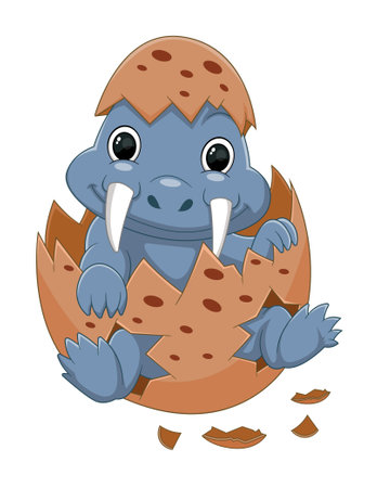Cartoon baby tiarajudens dinosaur hatching from egg of illustrationのイラスト素材
