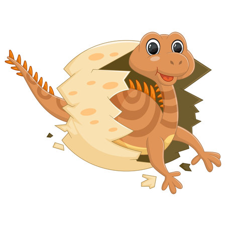 Cartoon baby ignavusaurus dinosaur hatching from egg of illustrationのイラスト素材