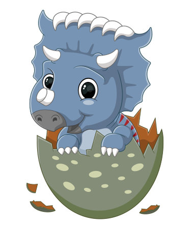 Cartoon baby kosmoceratops dinosaur hatching from egg of illustrationのイラスト素材