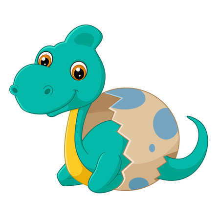Cartoon baby Brachiosaurus hatching from egg of illustrationのイラスト素材