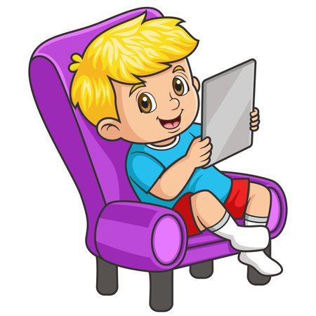 a boy on the sofa while using smartphone of illustrationのイラスト素材