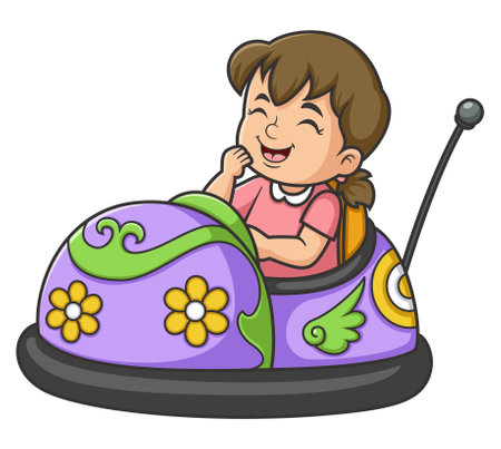 a young girl riding a bumper car of illustrationのイラスト素材
