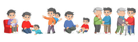 Father and son relationships set. Happy loving family of illustrationのイラスト素材