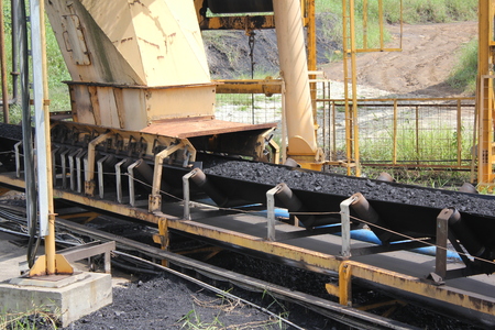 Coal process towards to the mouth of the conveyorの写真素材