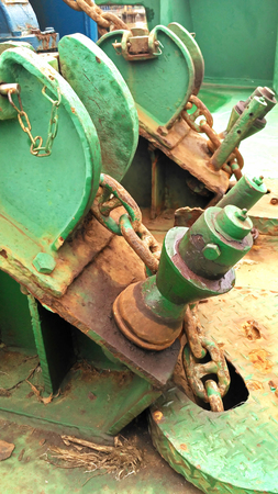 rusty anchor chain on the tug boatの写真素材
