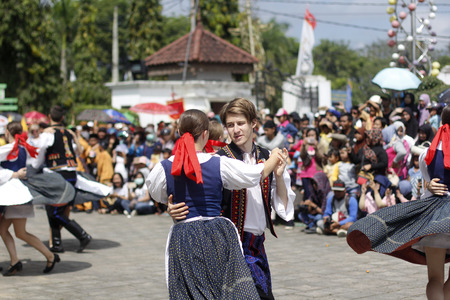 Tenggarong, July 2017 Slowakia dancers join in erau International folk art festival in tenggarong.のeditorial素材