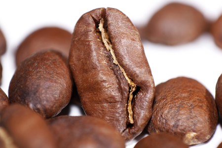 Coffee beans isolated in white backgroundの写真素材