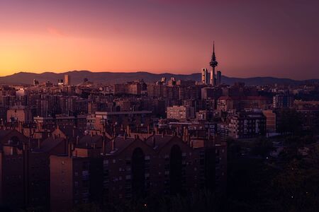 sunset of madrid skyline from vallecasの写真素材