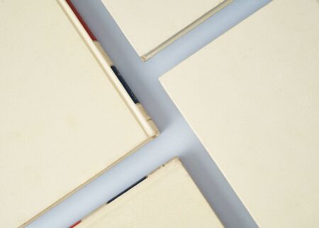 Top view of a book formation forming an X, conceptual photoの写真素材