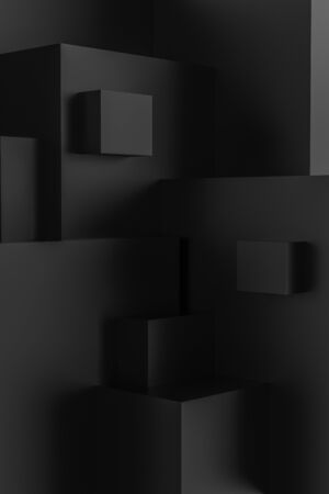 Dark squares abstract background. Realistic wall of cubes, 3d renderingの写真素材