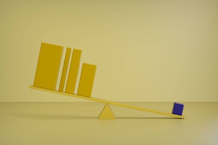 3d render yellow bars. Balance, concept.Bar chart, Balance business concept, yellow background.の写真素材