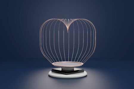 luxury marble geometric podium in dark black background. 3d rendering - illustration.の写真素材