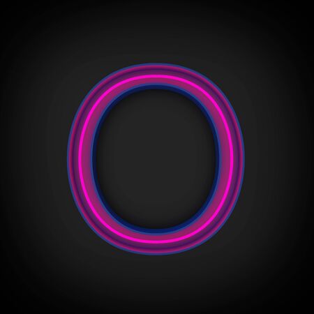 3d rendering, neon red capital letter O lighted up, inside blue letter, On the black background.の写真素材