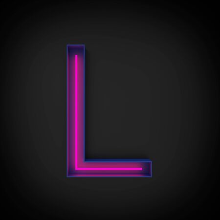 3d rendering, neon red capital letter L lighted up, inside blue letter, On the black background.の写真素材