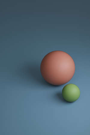 3d render, two green and pink spheres with different sizes on blue background, copy space, verticalの写真素材